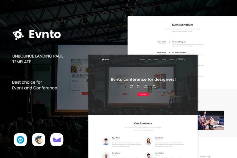 Evnto – Event & Conference Unbounce Landing Page