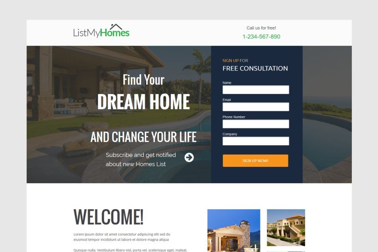 Homes Realestate unbounce Landing Page