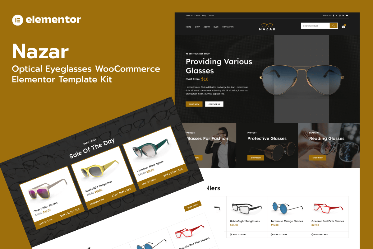 Nazar- Optical Eyewear WooCommerce Store Elementor Pro Template Kit