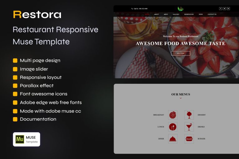 RESTORA – Restaurant Responsive Muse Template