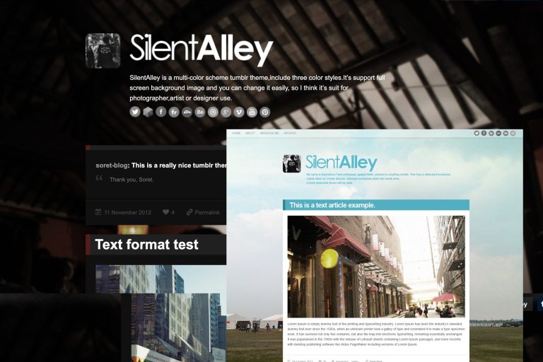 Silent Alley – Responsive Multi-Color Tumblr Theme