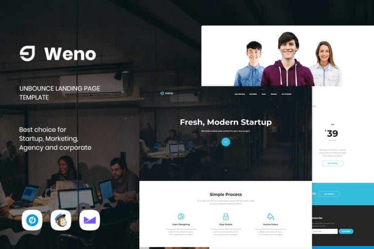 Weno – Startup Unbounce Landing Page Template