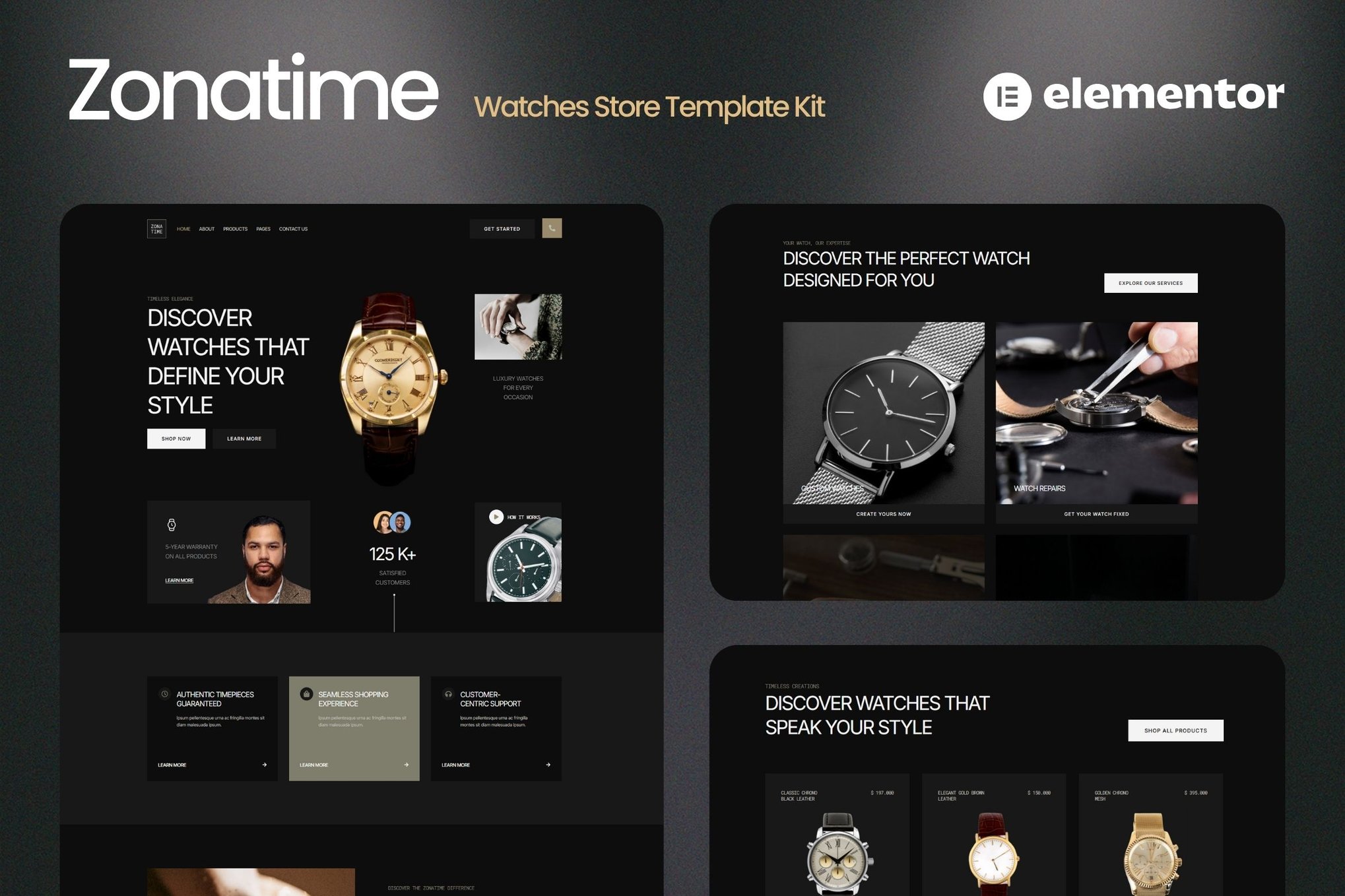 Zonatime- Dark Theme Watch Store Elementor Template Kit