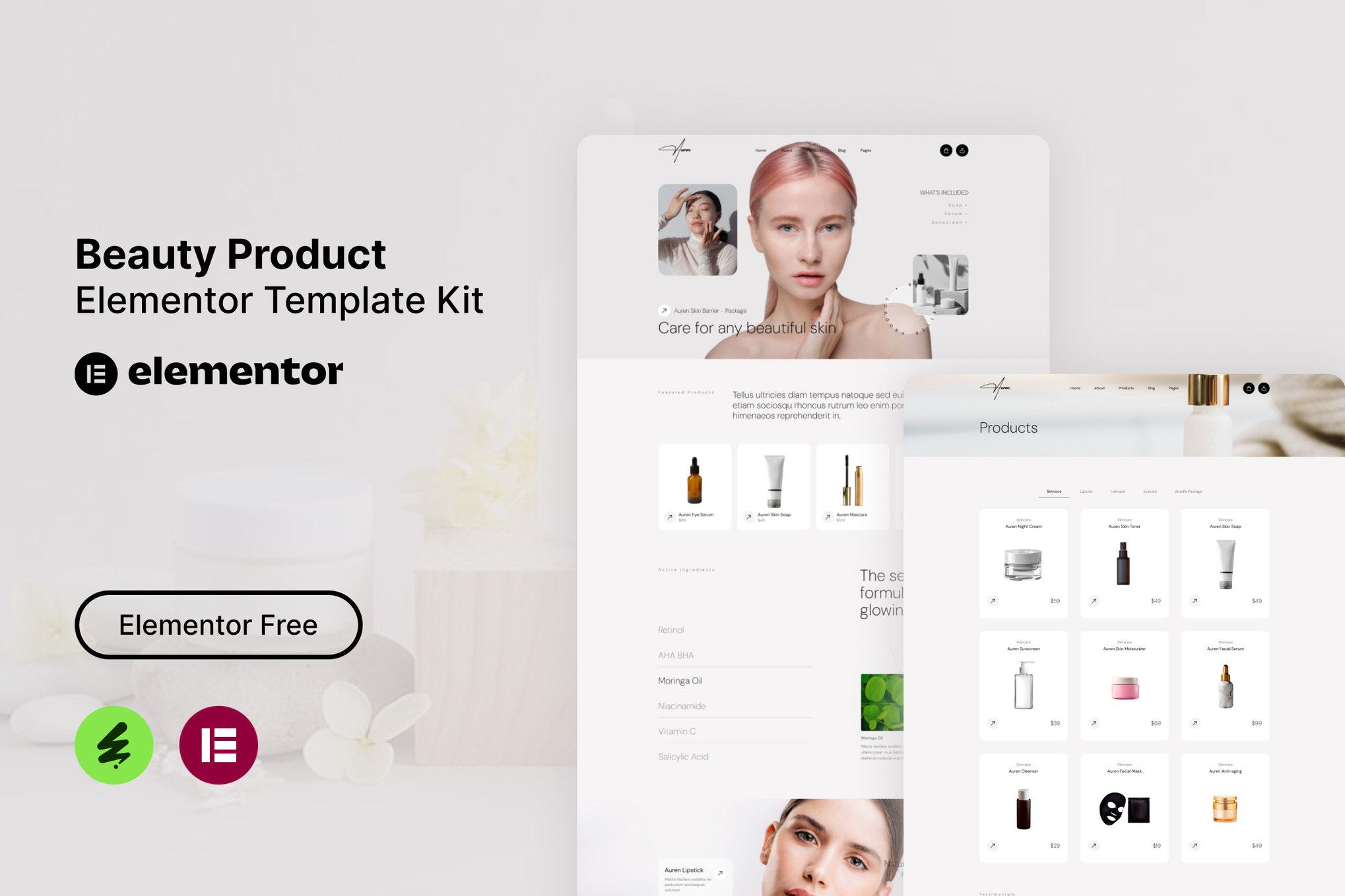 Auren- Beauty Product Elementor Template Kit
