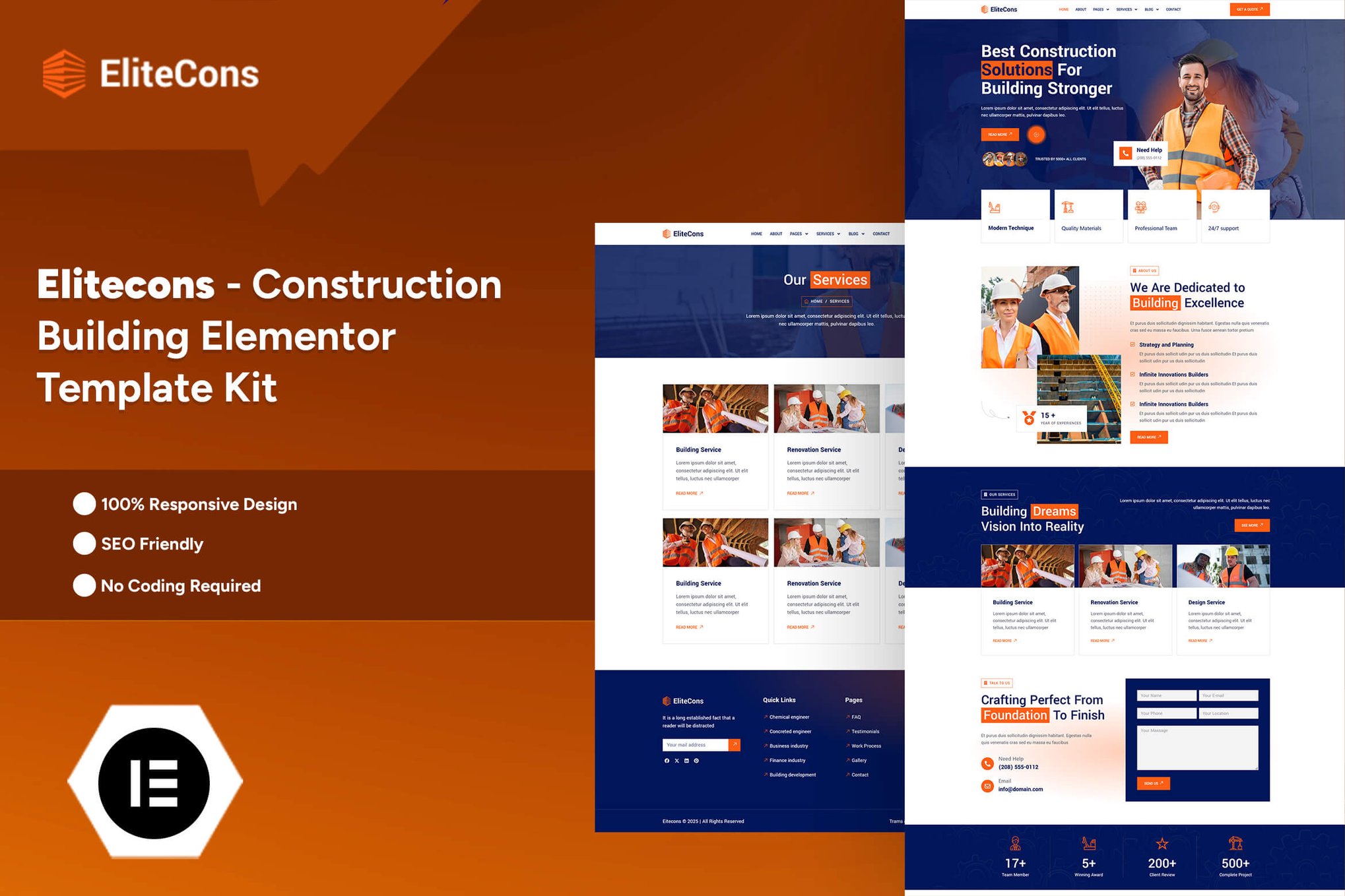 Elitecons- Construction Building Elementor Pro Template Kit