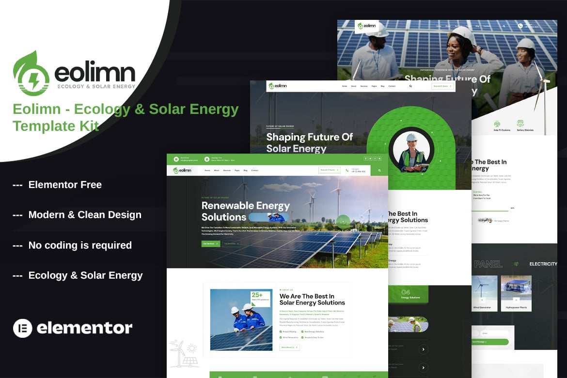Eolimn- Ecology & Solar Energy Elementor Template Kit