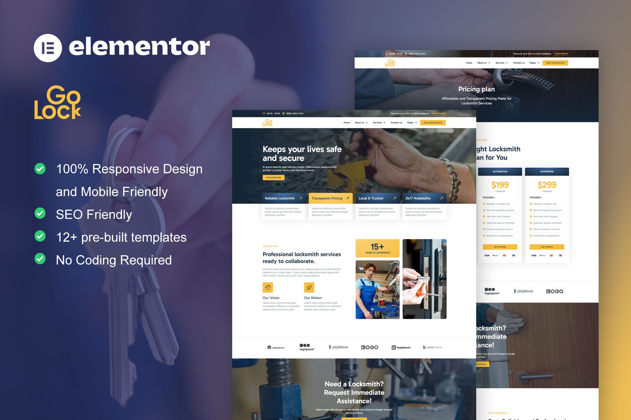 GoLock- Locksmith & Key Maker Service Elementor Pro Template Kit