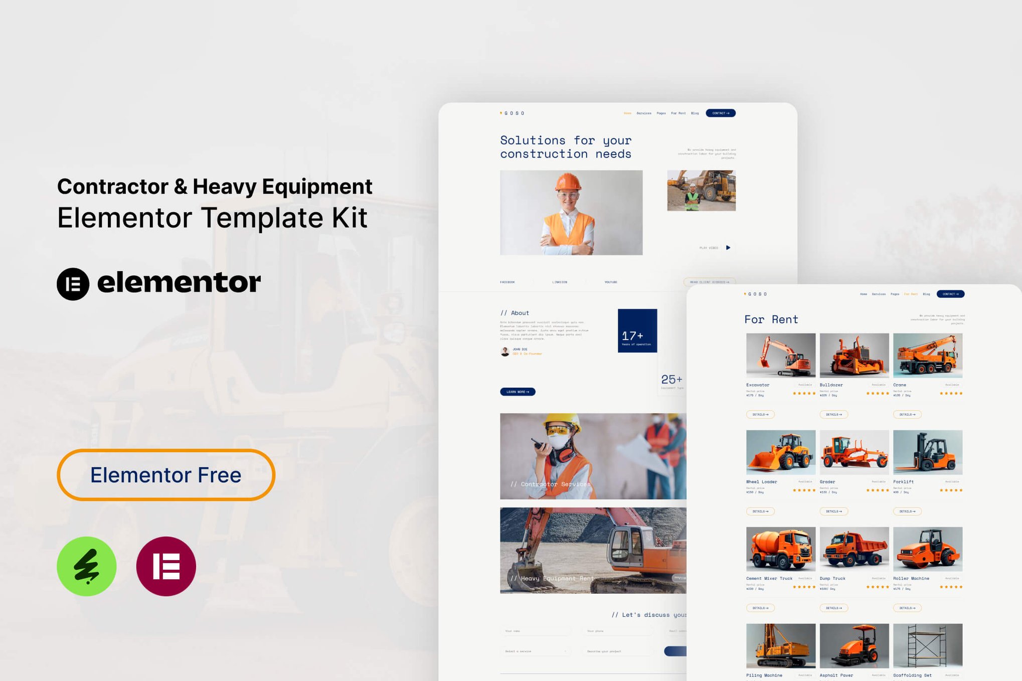 Goso- Contractor & Heavy Equipment Elementor Template Kit