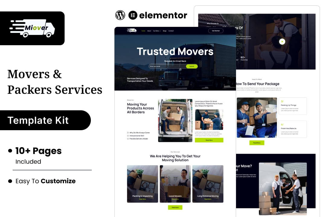 Miover- Packers & Movers Service Elementor Template Kit