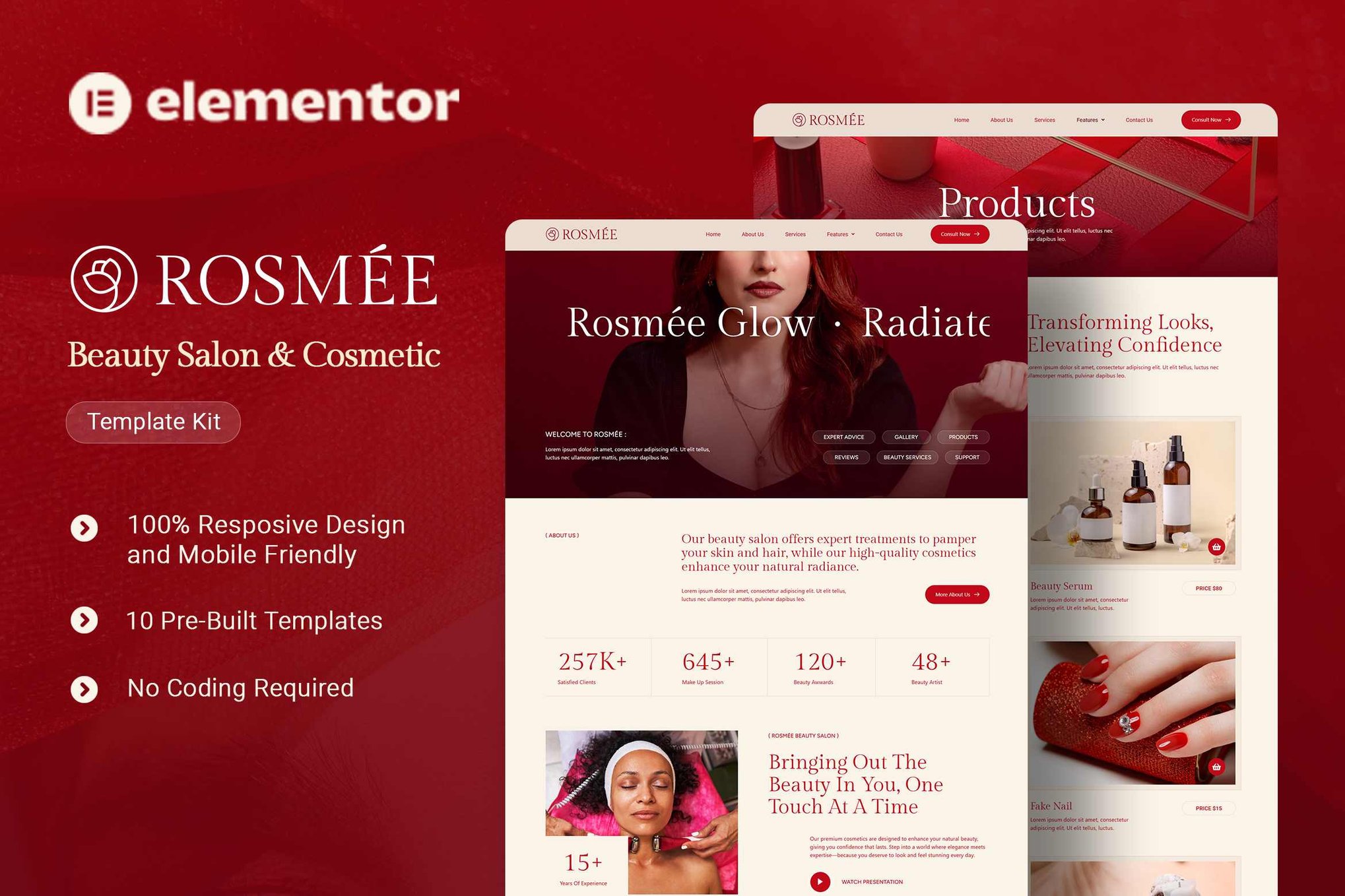 Rosmee- Beauty Salon & Cosmetic Elementor Tempate Kit
