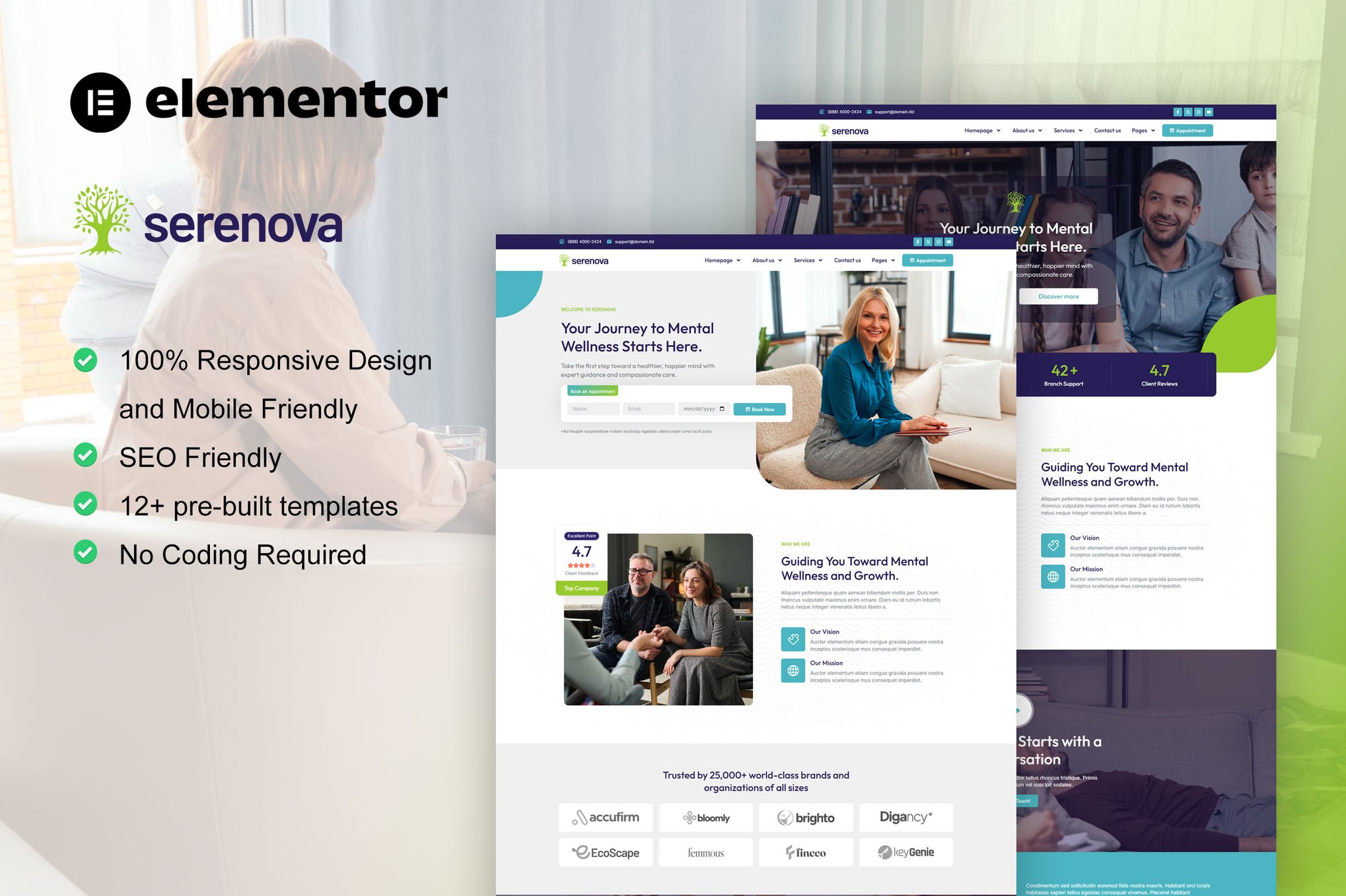Serenova- Psychology & Mental Health Elementor Pro Template Kit