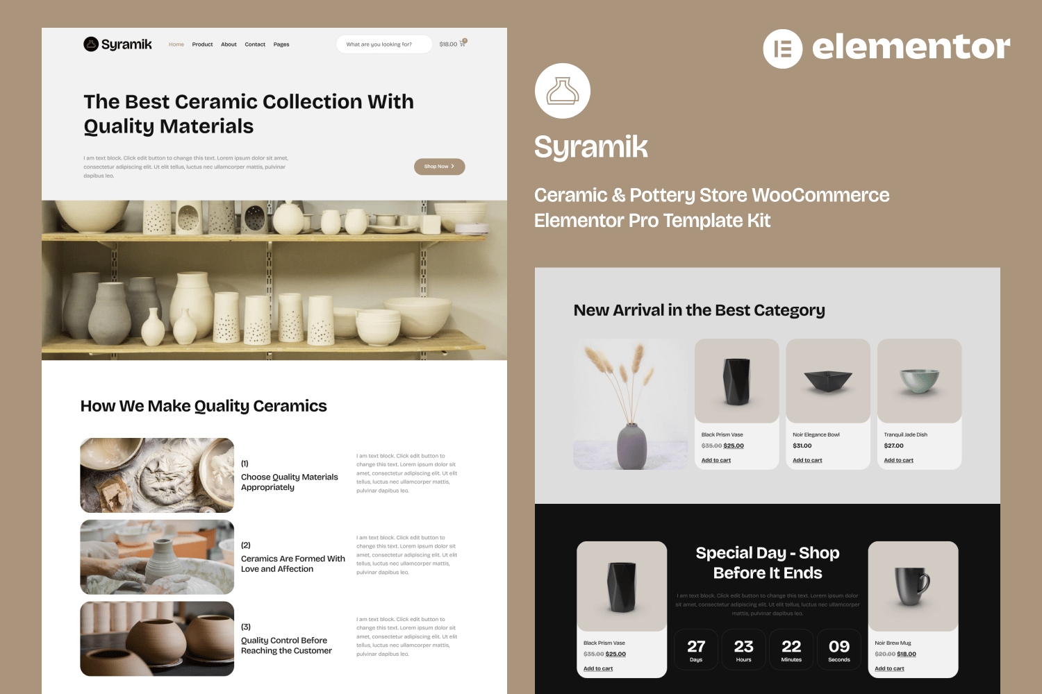 Syramik- Ceramic & Pottery Store WooCommerce Elementor Pro Template Kit