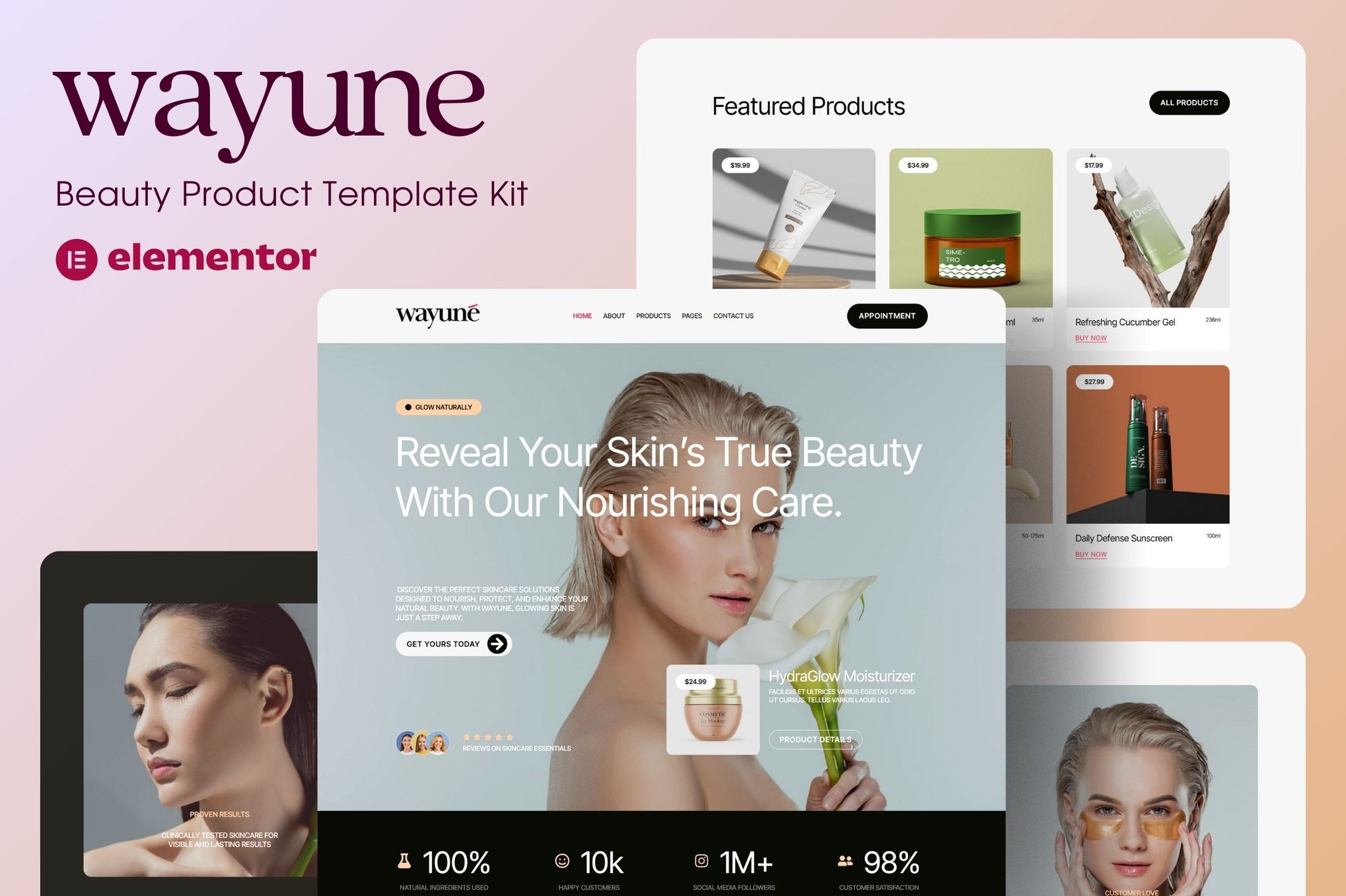 Wayune- Beauty Care Product Elementor Template Kit