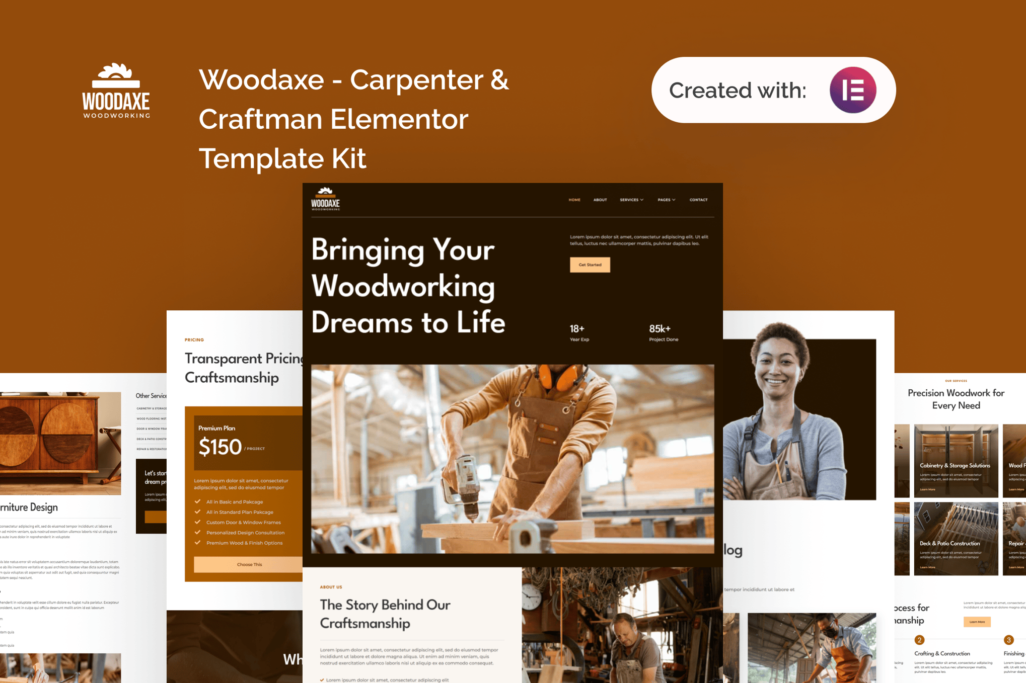Woodaxe- Carpenter & Craftman Elementor Template Kit
