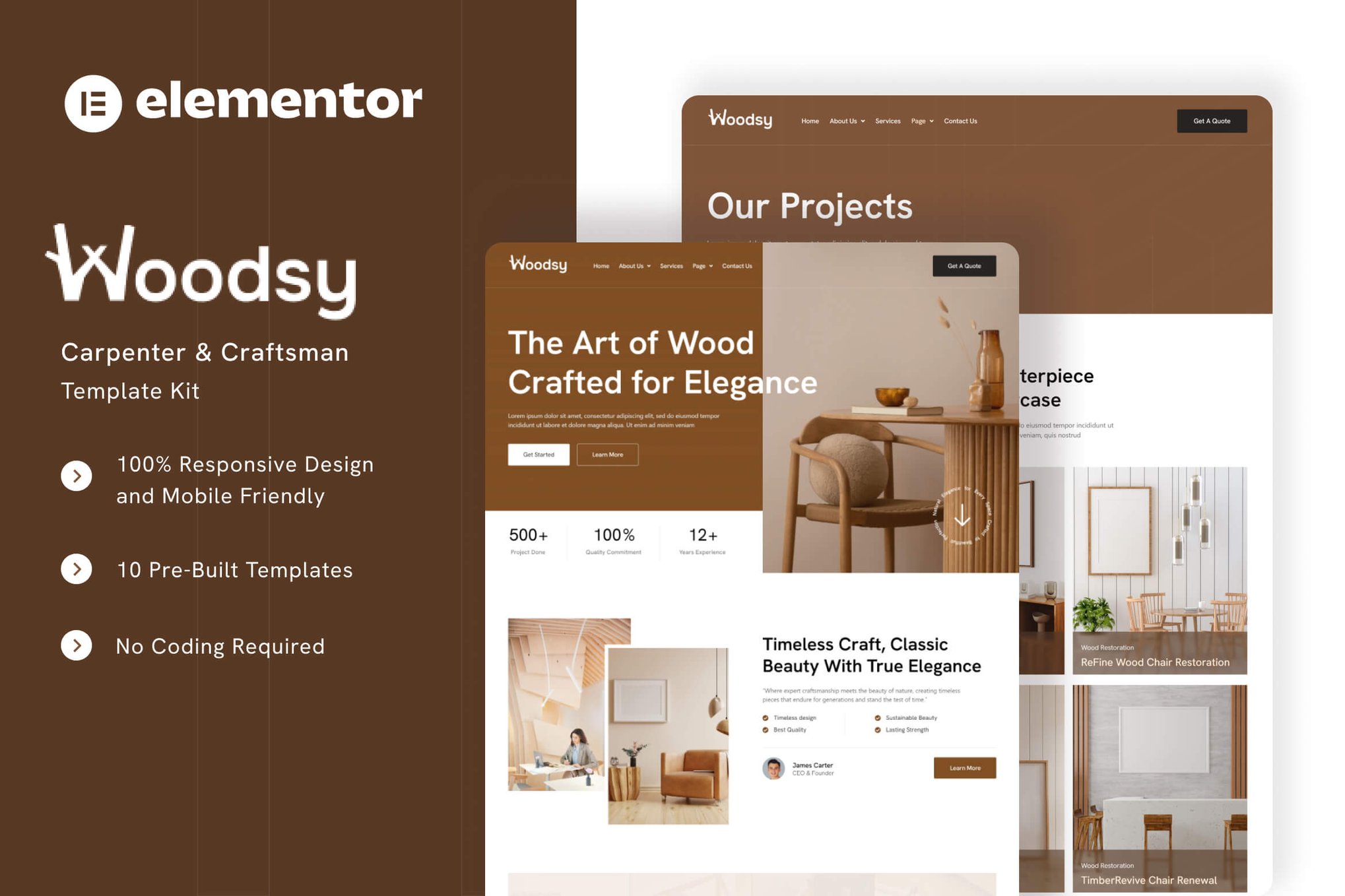 Woodsy- Carpenter & Craftsman Elementor Template Kit