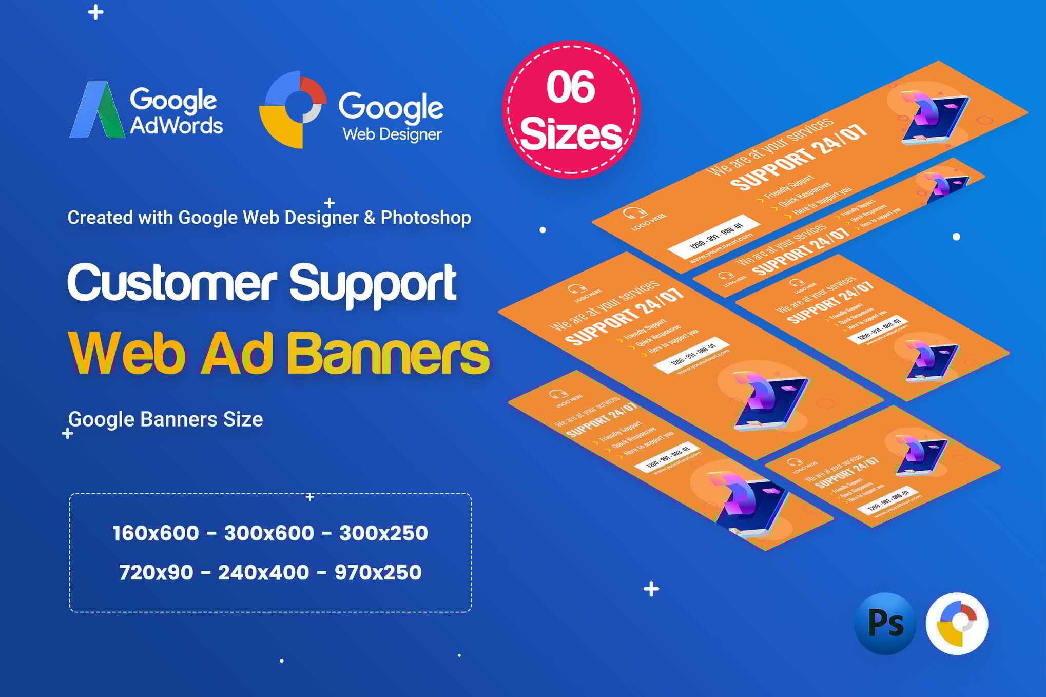Customers Support Banners HTML5 D49 Ad - GWD and PSD