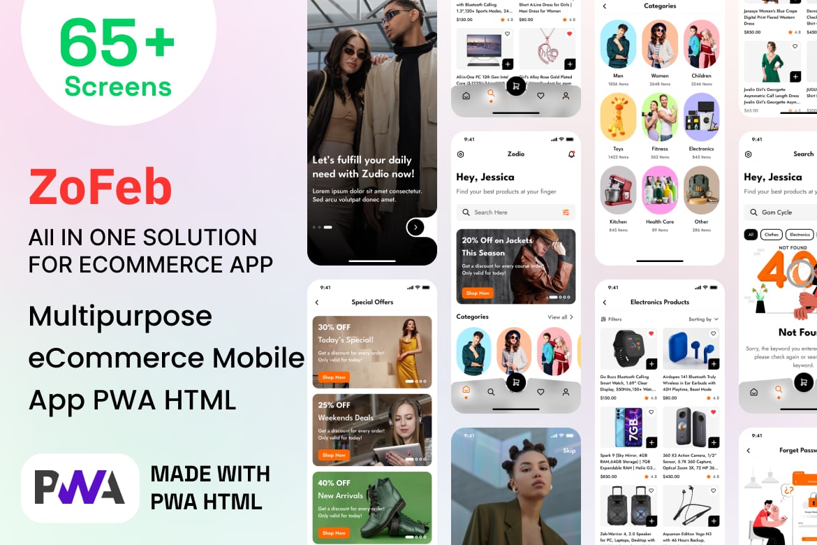 eCommerce Mobile App PWA HTML Template - ZoFeb