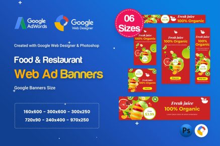 Food and Restaurant Banners HTML5 Ad D80 - GWD and PSD