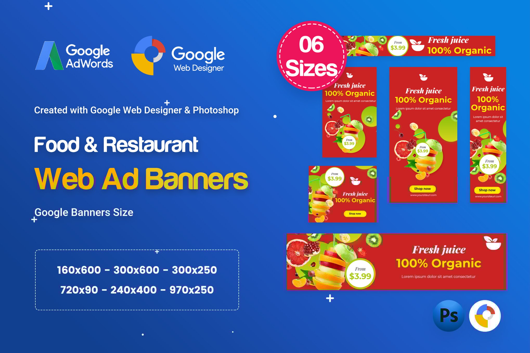 Food and Restaurant Banners HTML5 Ad D80 - GWD and PSD