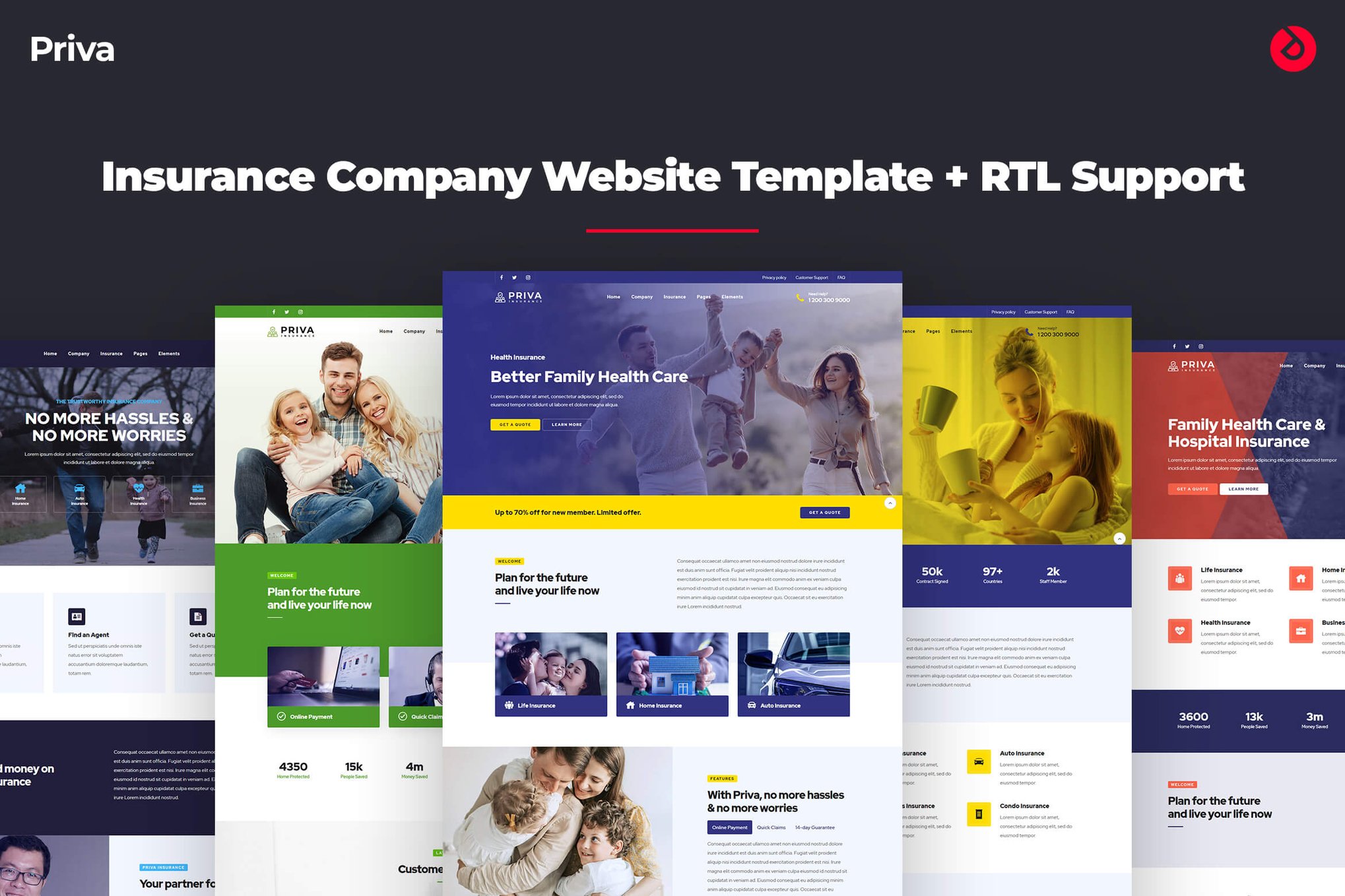 Insurance Company Website Template + RTL - Priva