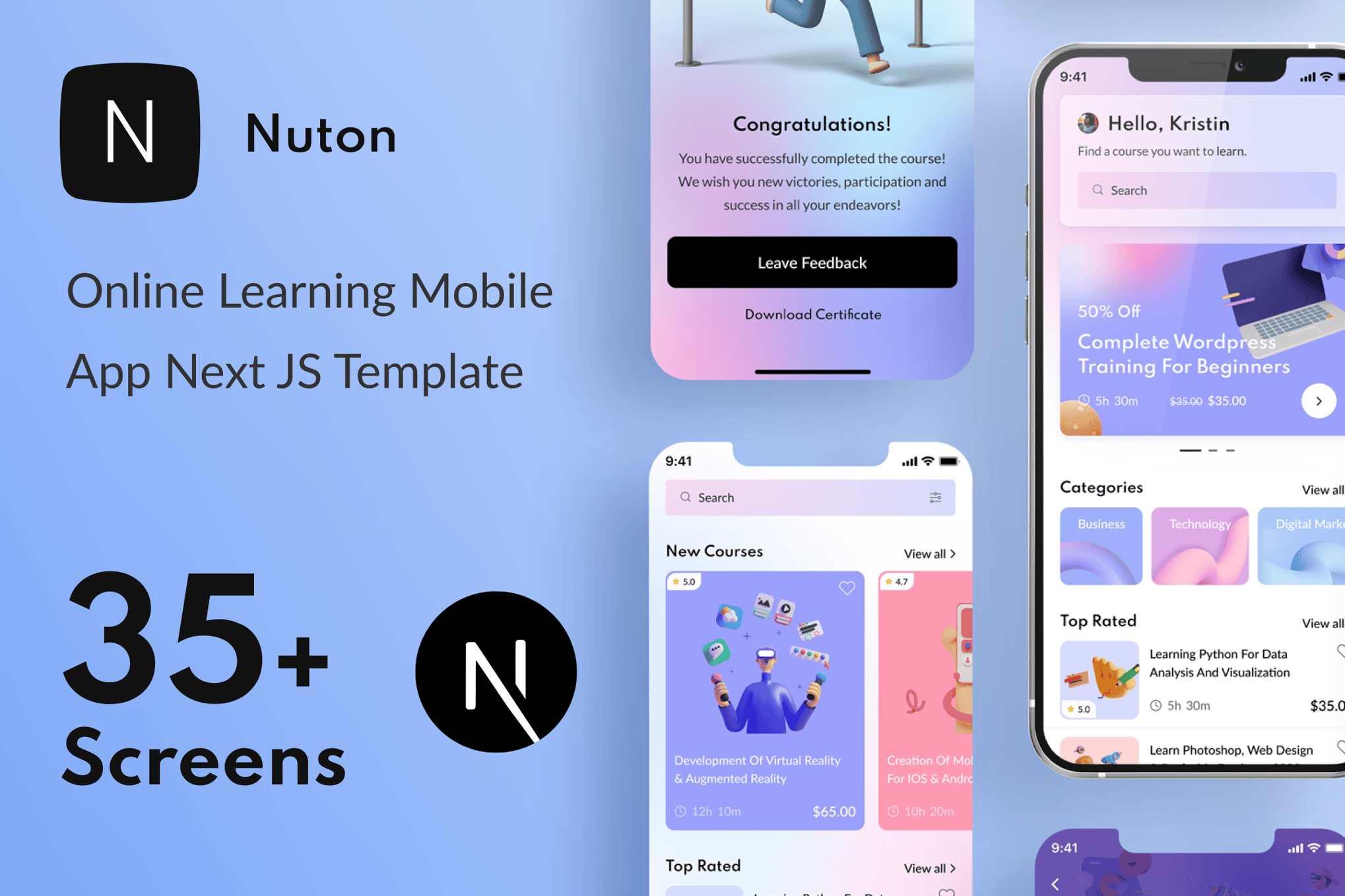 Nuton - Online Learning Next JS Mobile App - PWA