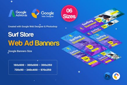 Surf Board Banners HTML5 Ad D41 - GWD and PSD