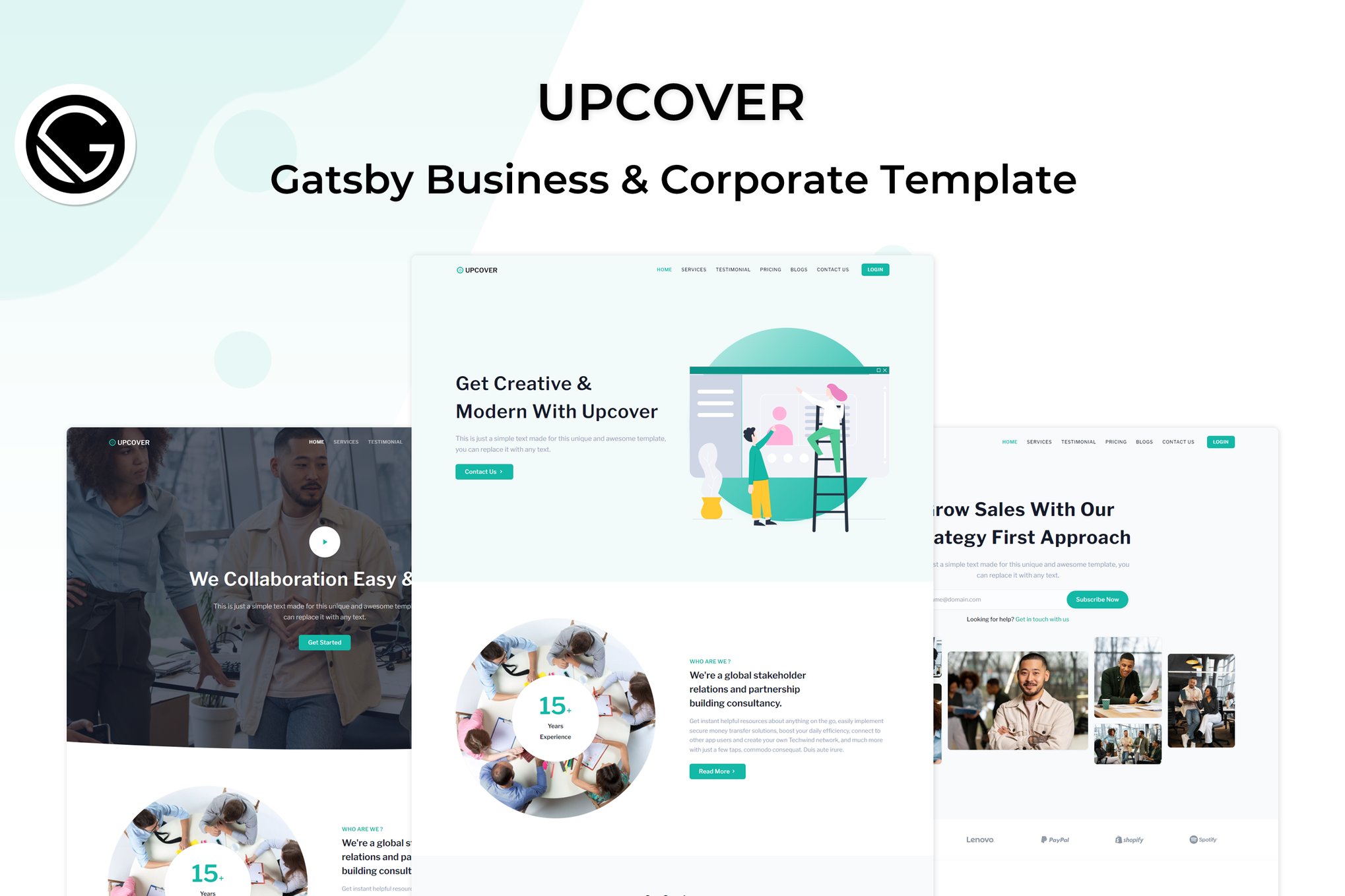 Upcover - Gatsby.js Business Landing Page Template