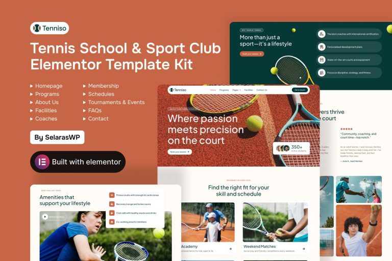 Tenniso – Tennis Schools & Sport Club Elementor Pro Template Kit