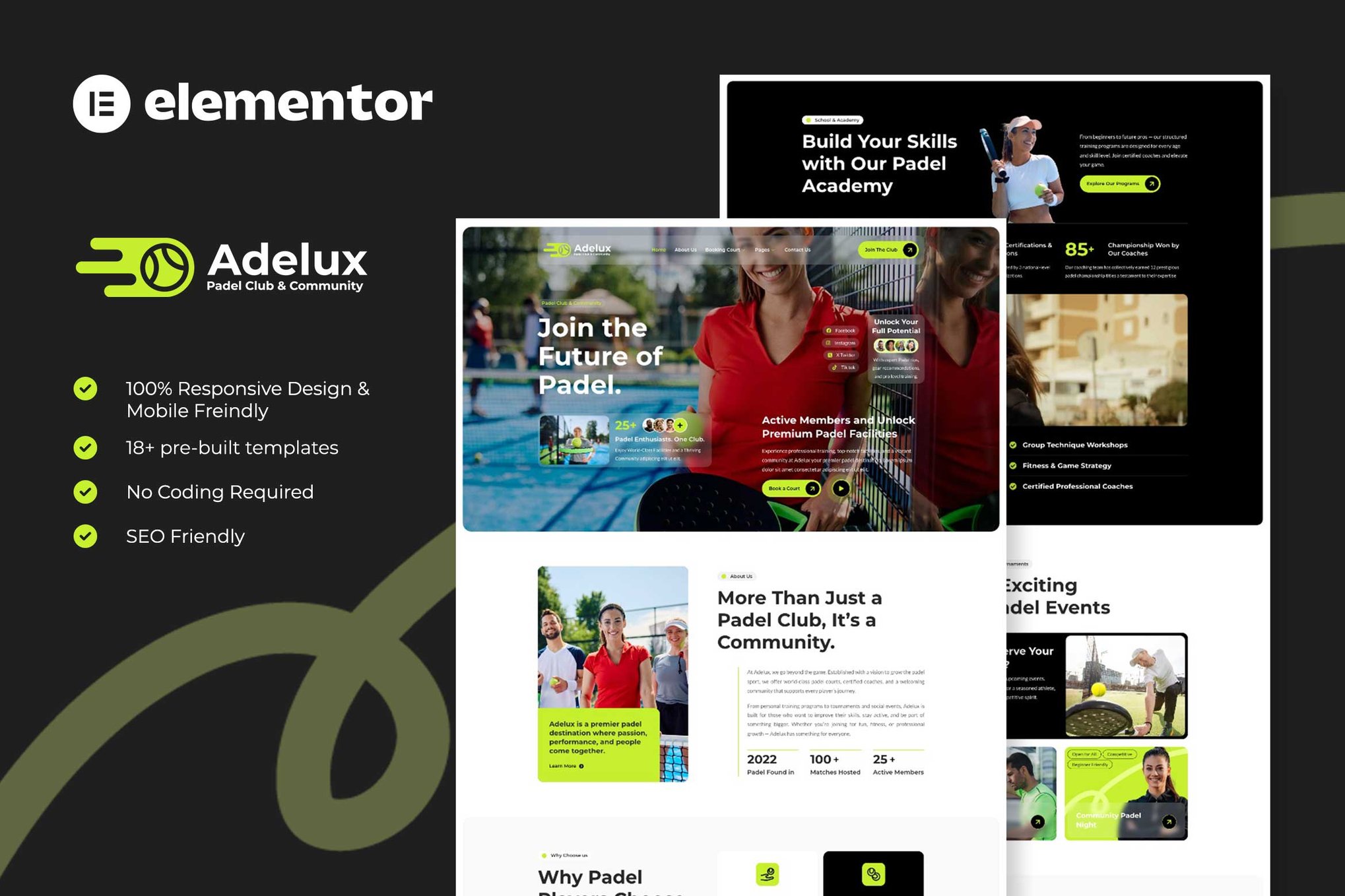 Adelux- Padel Club & Community Elementor Template Kit