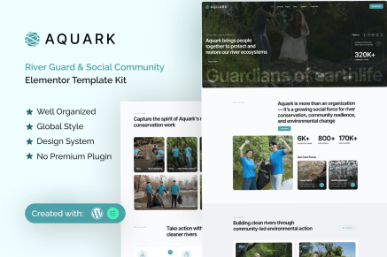 Aquark- River Guard & Social Community Elementor Template Kit