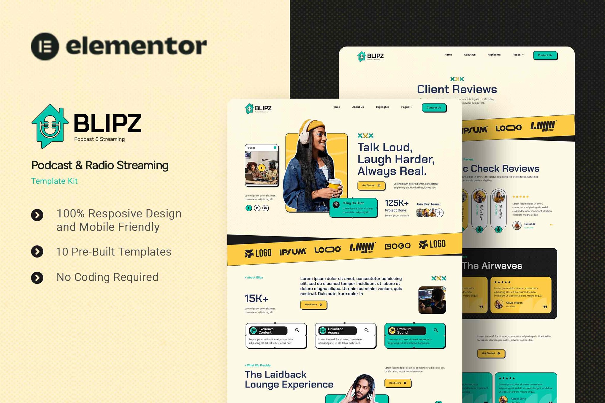 Blipz- Podcast & Radio Streaming Elementor Template Kit