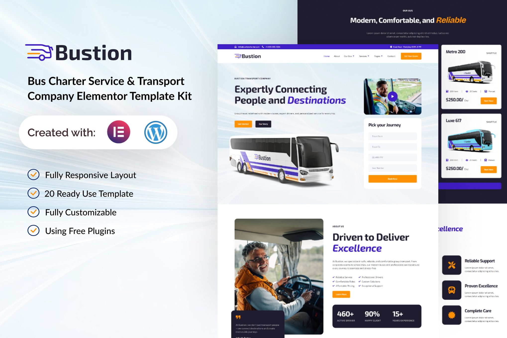 Bustion- Bus Charter Service & Transport Company Elementor Template Kit