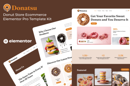 Donatsu- Donut Store Ecommerce Elementor Pro Template Kit