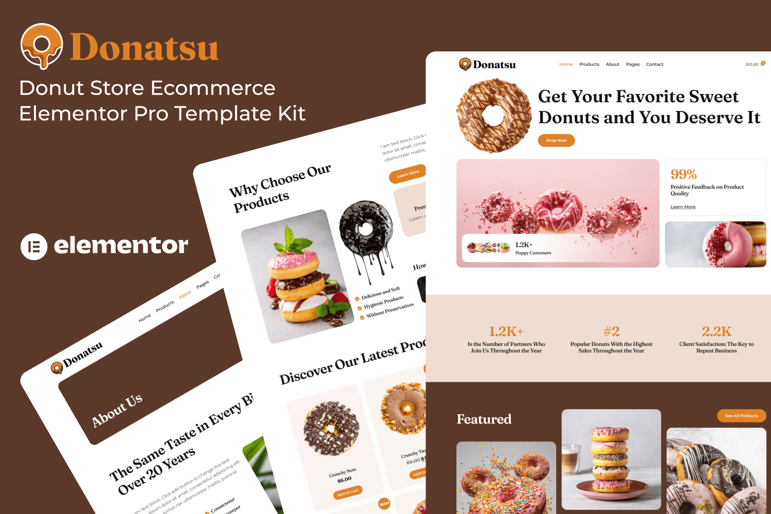Donatsu- Donut Store Ecommerce Elementor Pro Template Kit