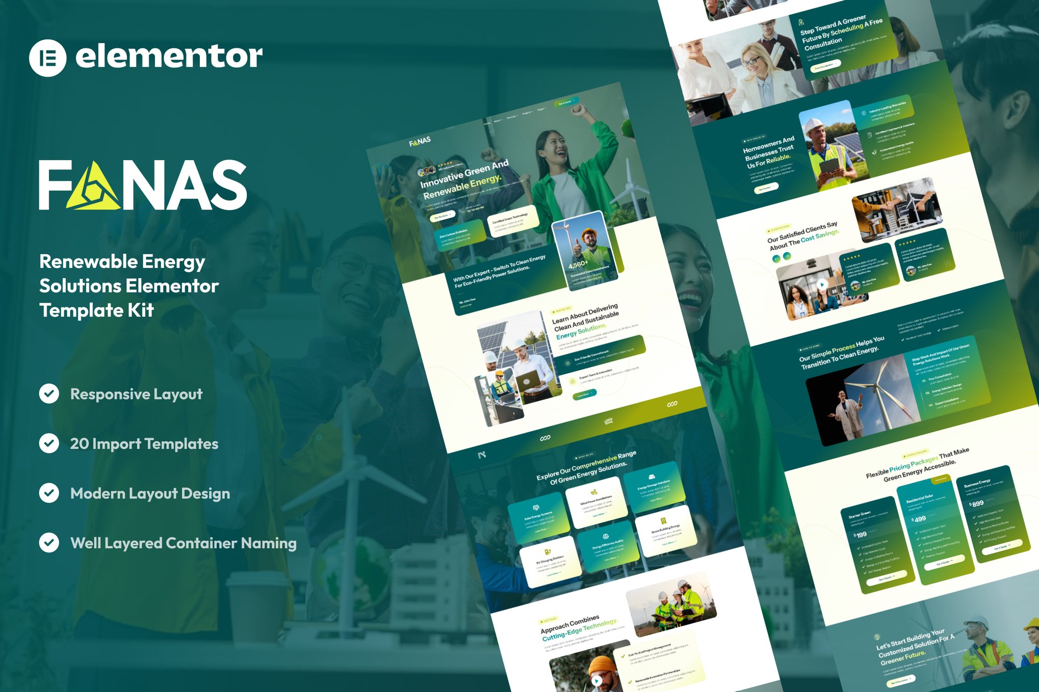 Fanas- Solar & Green Renewable Energy Solutions Elementor Template Kit