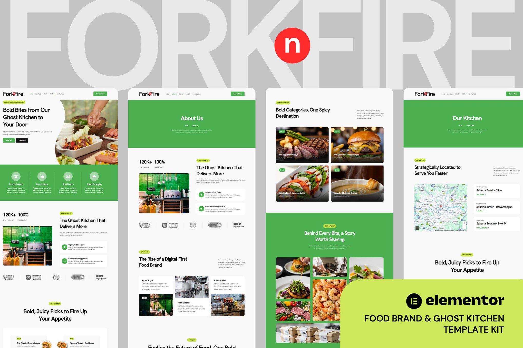 ForknFire- Food Brand & Ghost Kitchen Elementor Template Kit