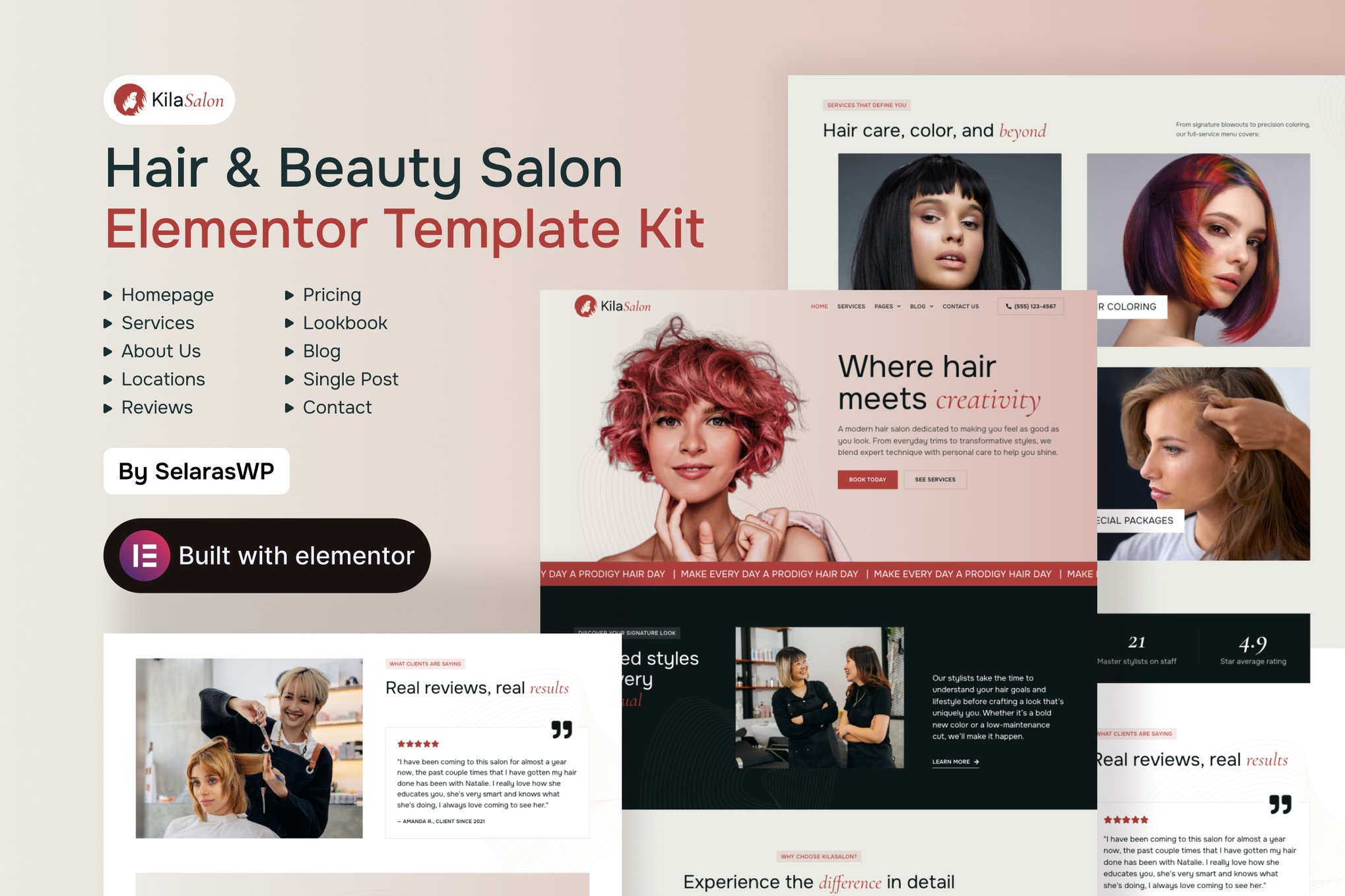 KilaSalon- Hair and Beauty Salon Elementor Template Kit