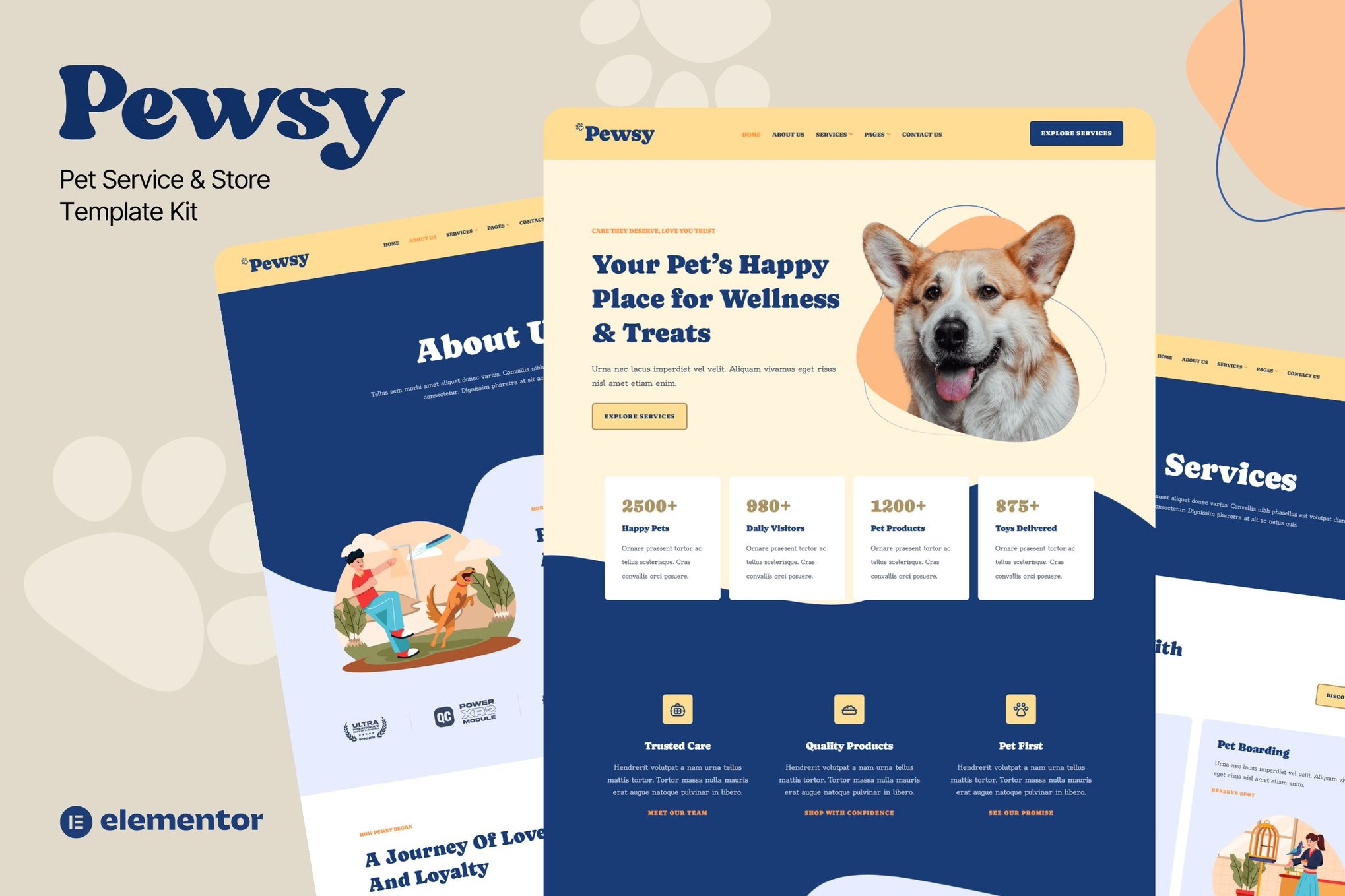 Pewsy- Pet Service & Store Elementor Template Kit