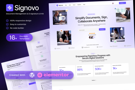 Signovo- E-signature & Document Management SaaS Elementor Template Kit