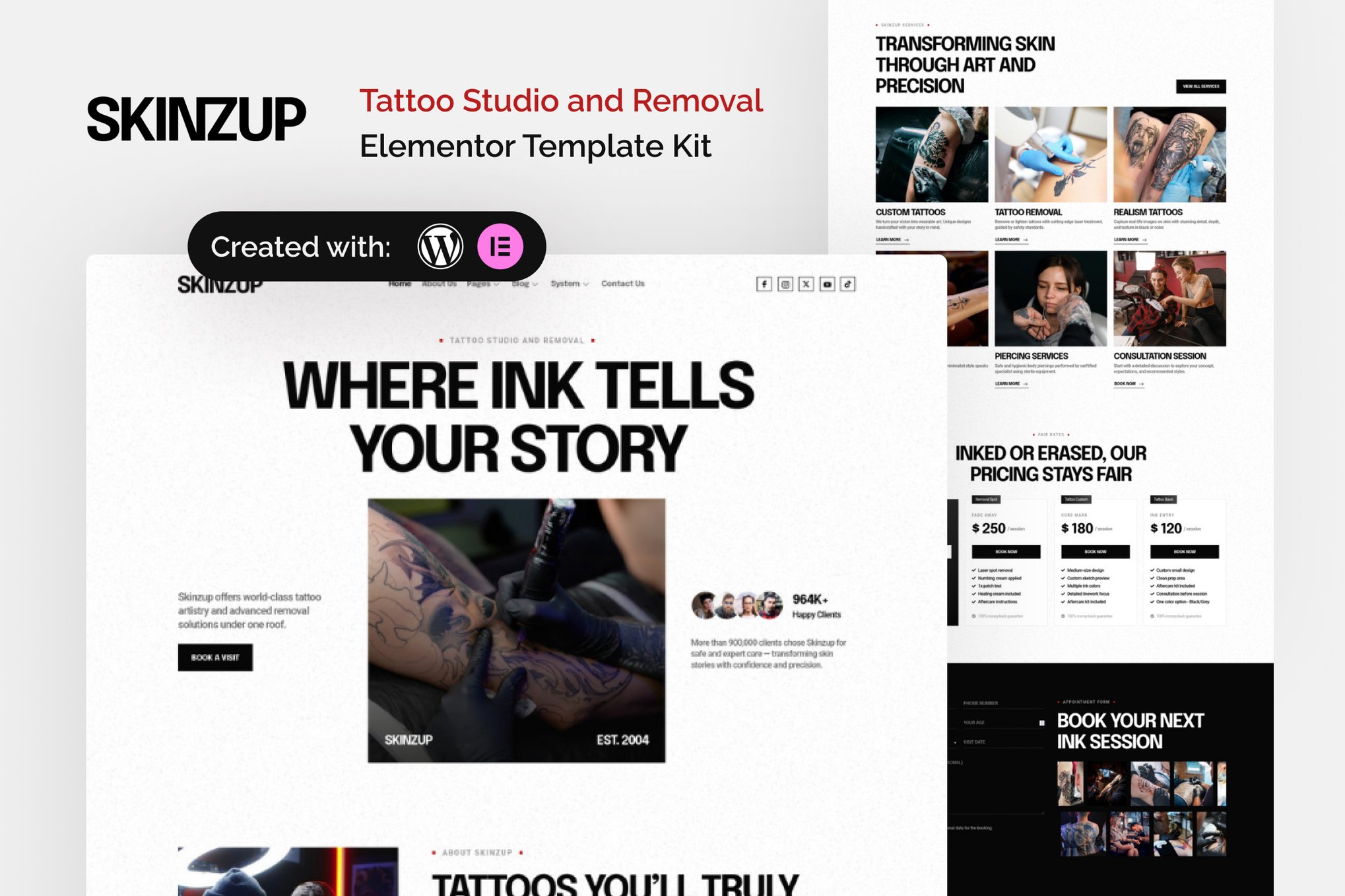 Skinzup- Tattoo Studio & Removal Elementor Template Kit