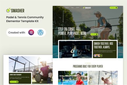 Smasher- Padel Tennis Community Elementor Template Kit