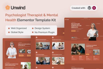 Unwind- Psychologist Therapist & Mental Health Elementor Template Kit