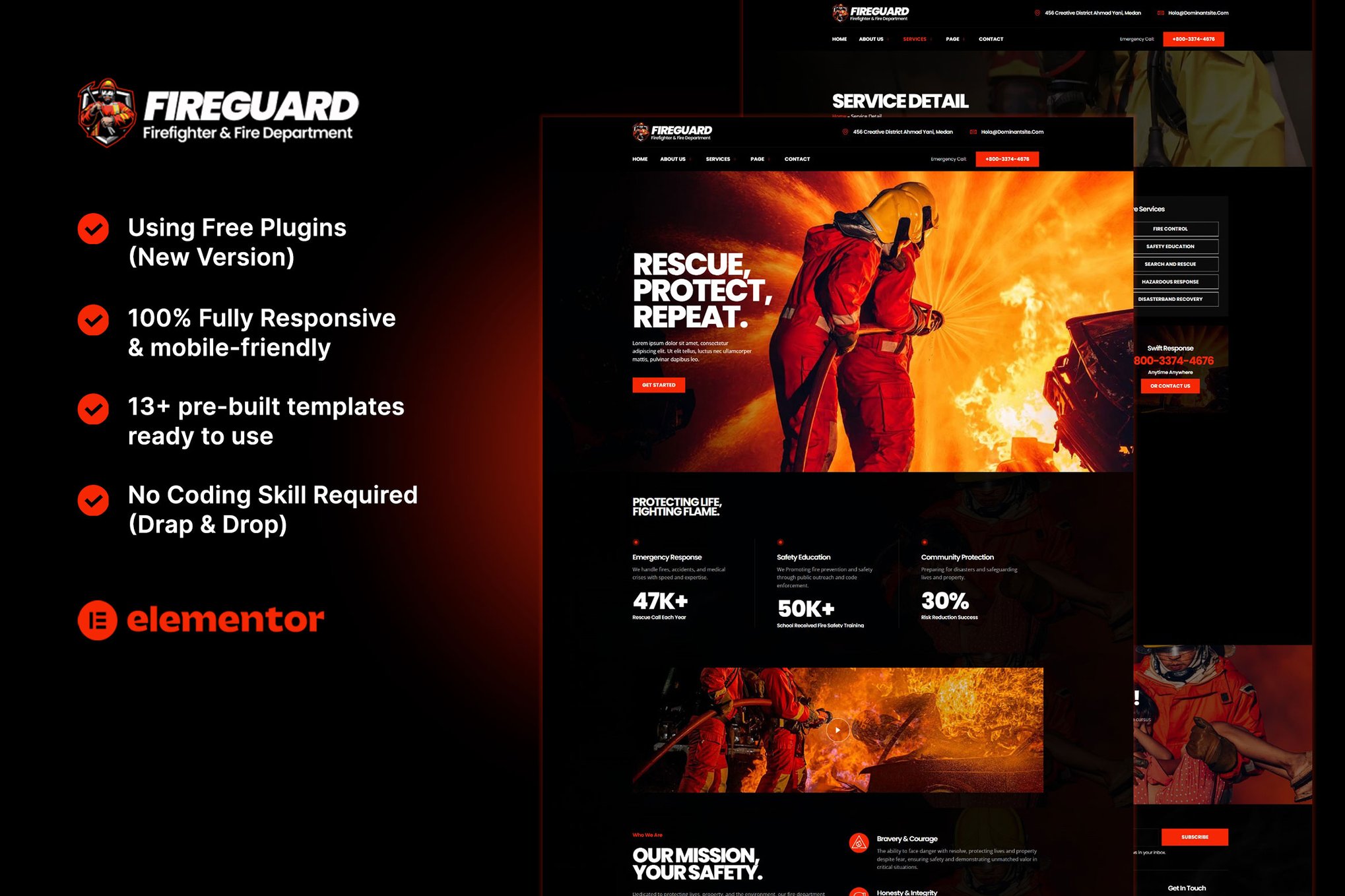 FireGuard - Firefighter & Fire Department Elementor Template Kit