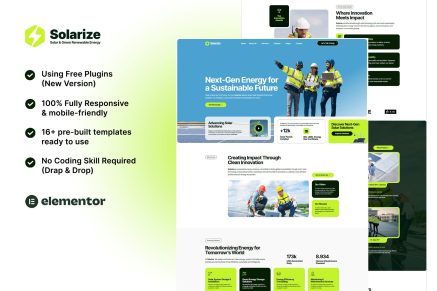 Solarize - Solar & Green Renewable Energy Elementor Template Kit