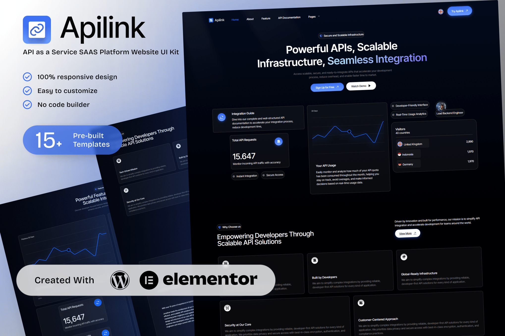 Apilink - API as a Service SAAS Platform Elementor Template Kit for Developer Solutions