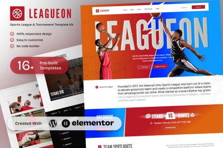 Leagueon - Sports League & Tournament Elementor Template Kit