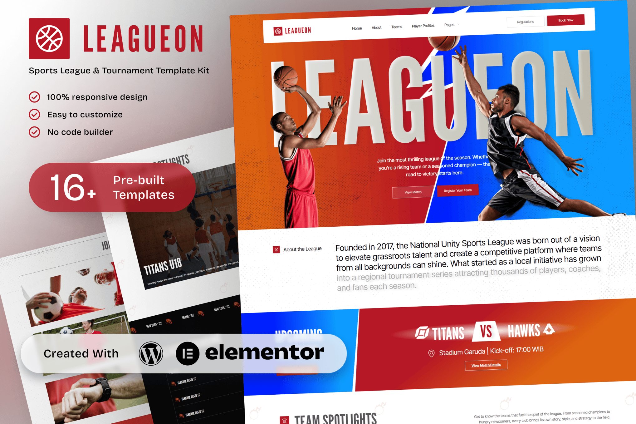 Leagueon - Sports League & Tournament Elementor Template Kit
