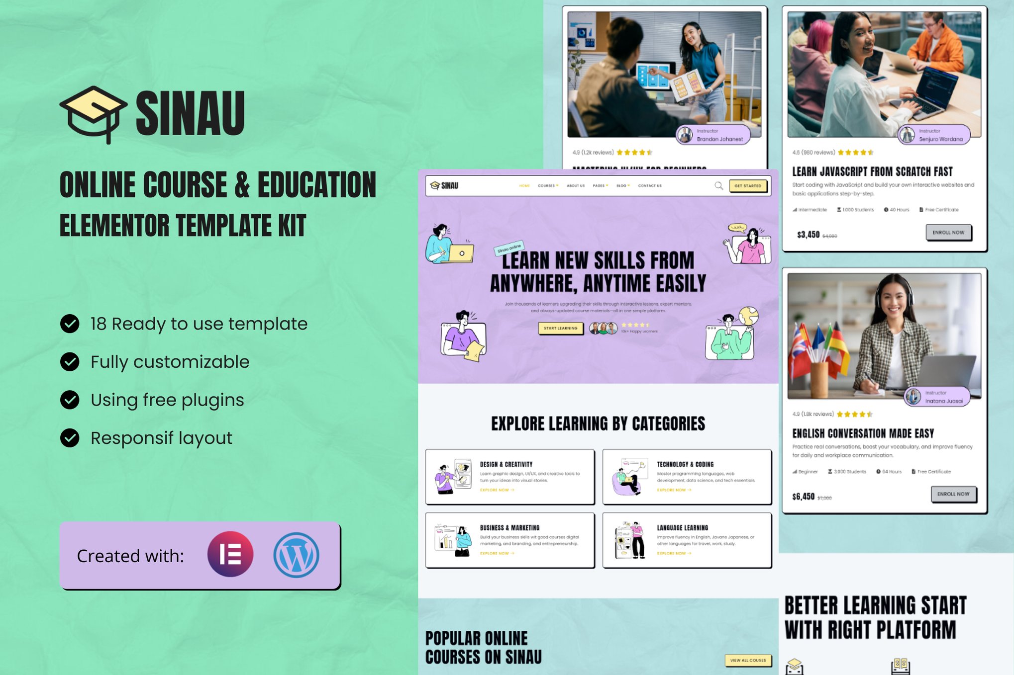 Sinau - Online Course & Education Elementor Template Kit