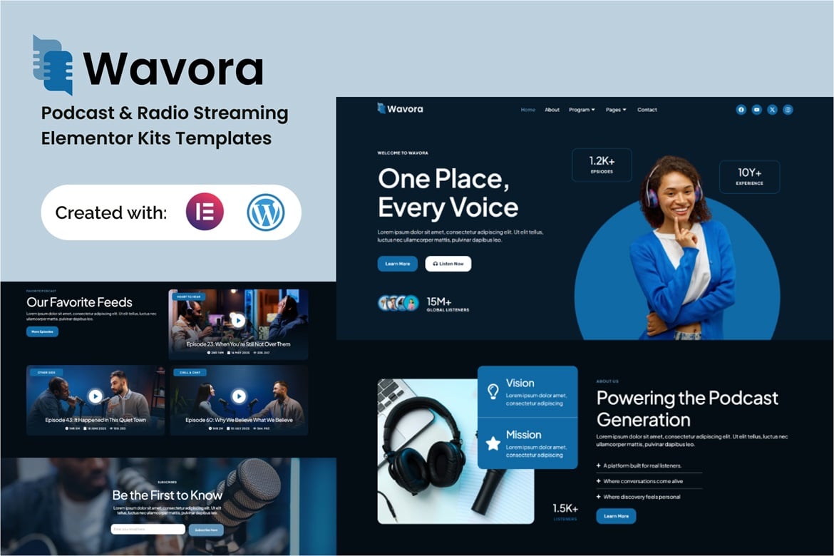 Wavora - Podcast & Radio Streaming Elementor Template Kit