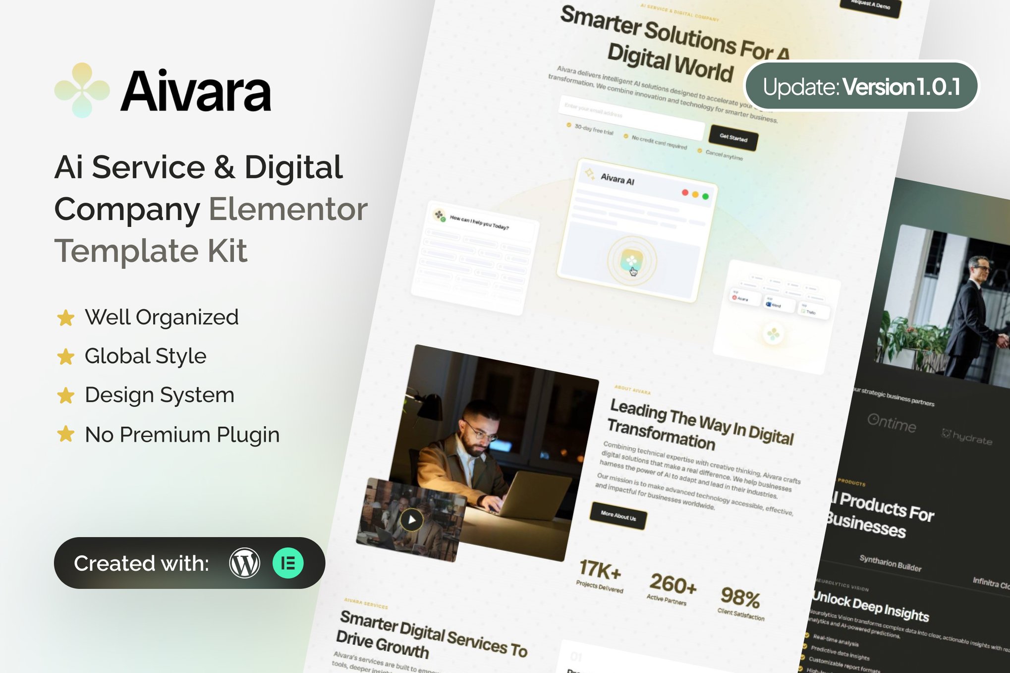 Aivara - AI Service & Digital Company Elementor Template Kit